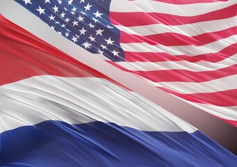 United States Flag with Abstract Netherlands Flag Illustration 3D Rendering (3D Artwork)
