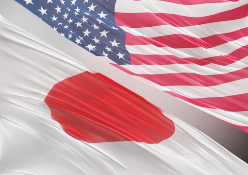 United States Flag with Abstract Japan Flag Illustration 3D Rendering (3D Artwork)