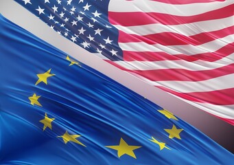 United States Flag with Abstract Europe Flag Illustration 3D Rendering (3D Artwork)