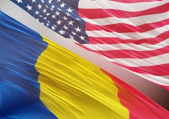 United States Flag with Abstract Romania Flag Illustration 3D Rendering (3D Artwork)