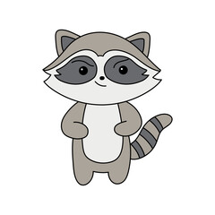 Raccoon vector illustration, cute serious raccoon drawing