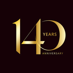 140 Year Anniversary Logo, Golden Color, Vector Template Design element for birthday, invitation, wedding, jubilee and greeting card illustration.