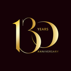 130 Years Anniversary Logo, Golden Color, Vector Template Design element for birthday, invitation, wedding, jubilee and greeting card illustration. - obrazy, fototapety, plakaty
