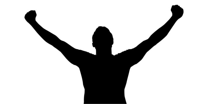 Man surrendering with both hands raised in air, man raising both hands silhouette