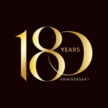 180 Year Anniversary Logo, Golden Color, Vector Template Design element for birthday, invitation, wedding, jubilee and greeting card illustration.