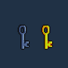 Obraz na płótnie Canvas gold and iron key in pixel art style