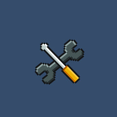 wrench and screwdriver in pixel art style