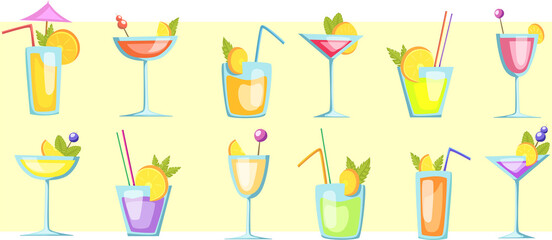 Set of vector summer coctails and drinks illustrations.