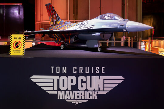 BANGKOK, THAILAND, 17 May 2022  Model Of Fighter Aircraft Displayed As Showpiece In Movie Called Top Gun Maverick Display At The Cinema To Promote The Movie