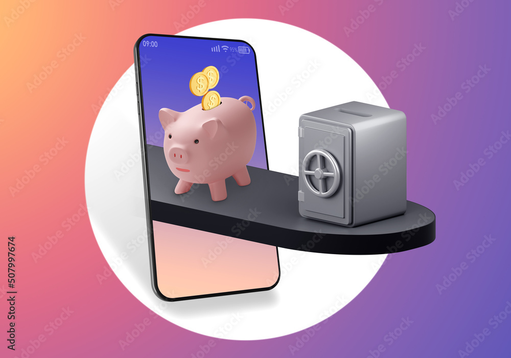 Poster online banking. electronic wallet. mobile banking application on a smartphone. deposits online. savi