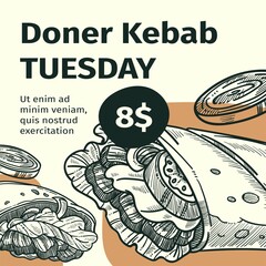 Doner kebab tuesday, special price for fast food