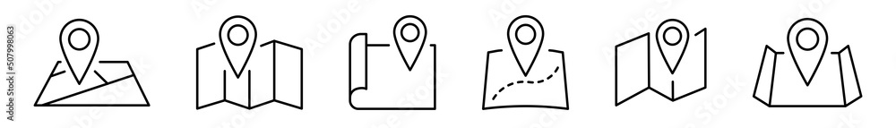 Poster map vector icon set. location vector icon collection. route pointer symbol
