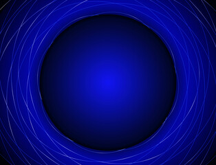 Abstract vector blue neon background illustration with round swirl lines