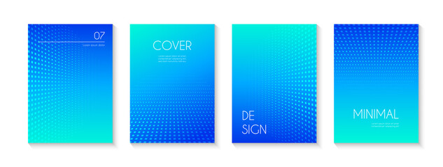 Blue abstract dotted vector cover templates. Minimal creative gradient backgrounds for business banners, brochures