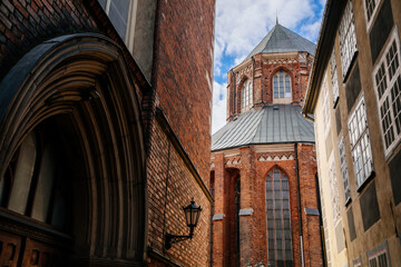 Riga, Latvia, 14 October 2021: St. Peter's church or cathedral with clock and bell tower, parish...