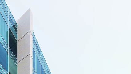 Architectural construction against the blue sky. 3d render illustration with copy space. Simple, stylish, popular architectural illustration for advertising, business, presentations, wallpapers.	