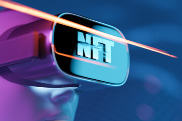 Obraz premium Virtual Reality and NFT in Cyberspace. 3D render
