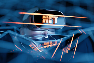 Virtual Reality and NFT in Cyberspace. 3D render