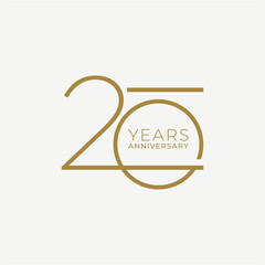 20 Year Anniversary Logo, Golden Color, Vector Template Design element for birthday, invitation, wedding, jubilee and greeting card illustration.