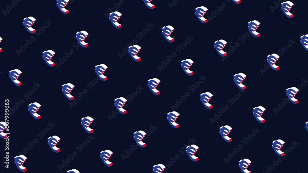 Poster isometric symbols of european currency euro in animated pattern on a dark background. trendy seamles