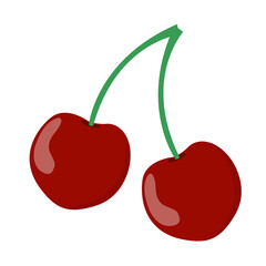 red cherries isolated on white background, flat design vector illustration