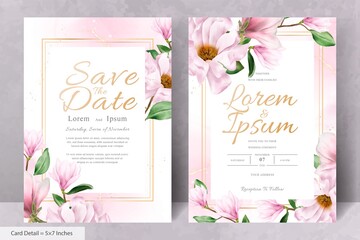 Fototapeta na wymiar Elegant Magnolia Arrangement Flower Wedding Invitation Card Template