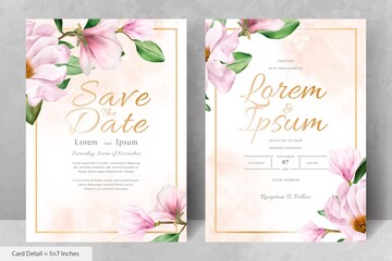 Fototapeta na wymiar Elegant Magnolia Arrangement Flower Wedding Invitation Card Template