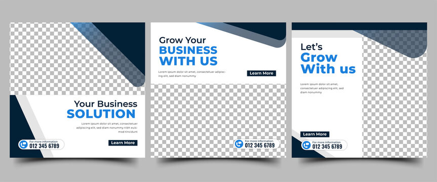 Business marketing agency promotion social media post template. Editable square banner design with place for the photo