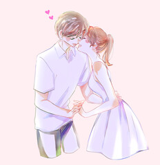 幸せそうな男女カップル　逆光