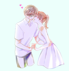 幸せそうな男女カップル　逆光