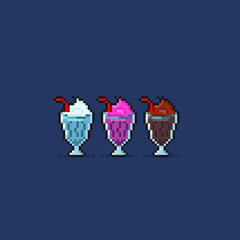 milkshake set with different flavor in pixel art style