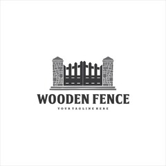 Fence Iron Wooden Logo Design Vector Image