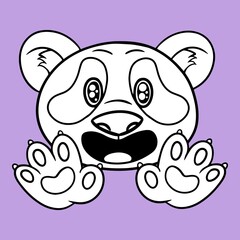 Monochrome drawing, Cute little panda admires, cute fluffy pandas in cartoon style, vector illustration