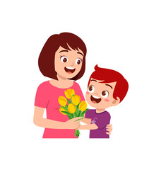 little kid give a flower to mother