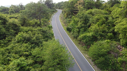  top view of  road aerial view  tropical mountains landscape.