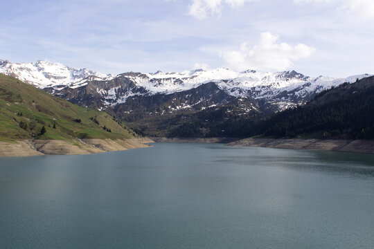 Water mountain lake landscape of lac Roselend Savoie region France	