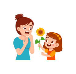 little kid give a flower to mother