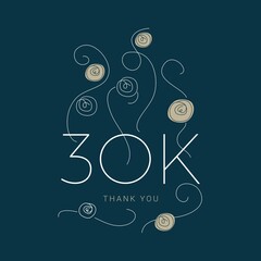 Thank you for 30k followers, 30,000 followers gold, followers to celebrate on social media, 30K, subscribers Vector illustration. Minimalist