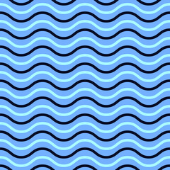 Blue waves seamless pattern. Minimalist trendy contemporary marine ornament. Best for textile, wallpapers, wrapping paper, package and home decoration.