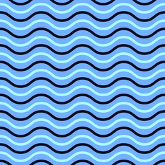 Blue waves seamless pattern. Minimalist trendy contemporary marine ornament. Best for textile, wallpapers, wrapping paper, package and home decoration.
