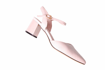 Beige classic women's shoes with heels