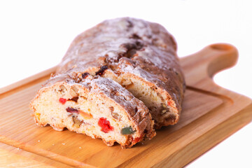 Sliced stollen with candied fruit