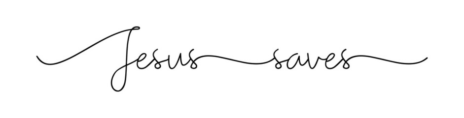 Jesus saves. Christian, bible, religious, churh word. Lettering typography script poster, banner vector design. Hand drawn modern vector cursive calligraphy text - Jesus saves.