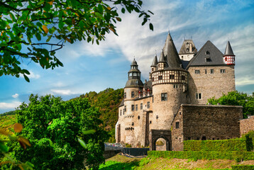 Fototapeta na wymiar Burresheim Castle is a medieval castle northwest of Mayen, Rheinland-Pfalz, Germany travel and landmarks