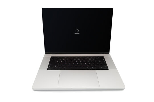 Loading icon on laptop computer isolated, white background