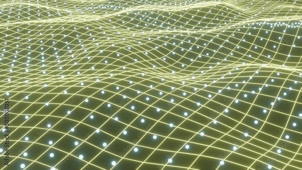 Poster 4k seamless loop abstract background of glow particles. trendy glowing surface as futuristic landsca