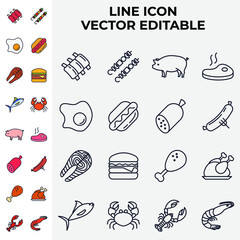 Meat and fish set icon symbol template for graphic and web design collection logo vector illustration