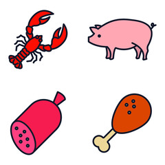 Meat and fish set icon symbol template for graphic and web design collection logo vector illustration