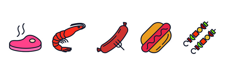 Meat and fish set icon symbol template for graphic and web design collection logo vector illustration