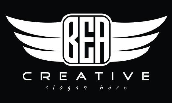 BEA three Letter Wings Flying Initial wing symbol minimalist creative flag logo design, Vector template